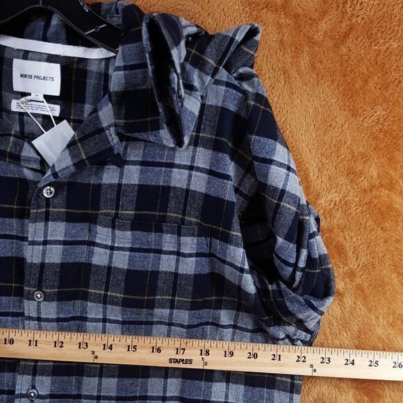 NORSE PROJECTS Shirt Mens Medium Gray Check Button Up CARSTEN FLANNEL $215 - Picture 9 of 11